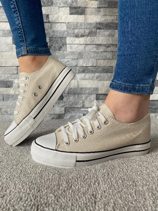 Final Sale mini dressCamella Beige Canvas Style Lace Trainer