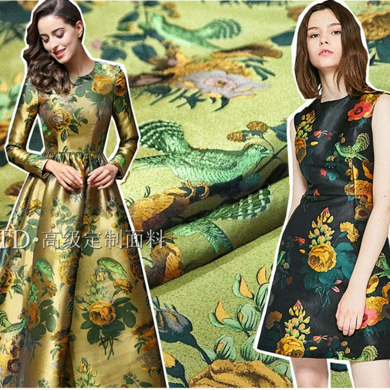 everyday winter coatBrocade Jacquard Fabric Spring Autumn Winter Flowers Birds Thick Dress Trench Coat Fashion Design Sew Wholesale Material Cloth