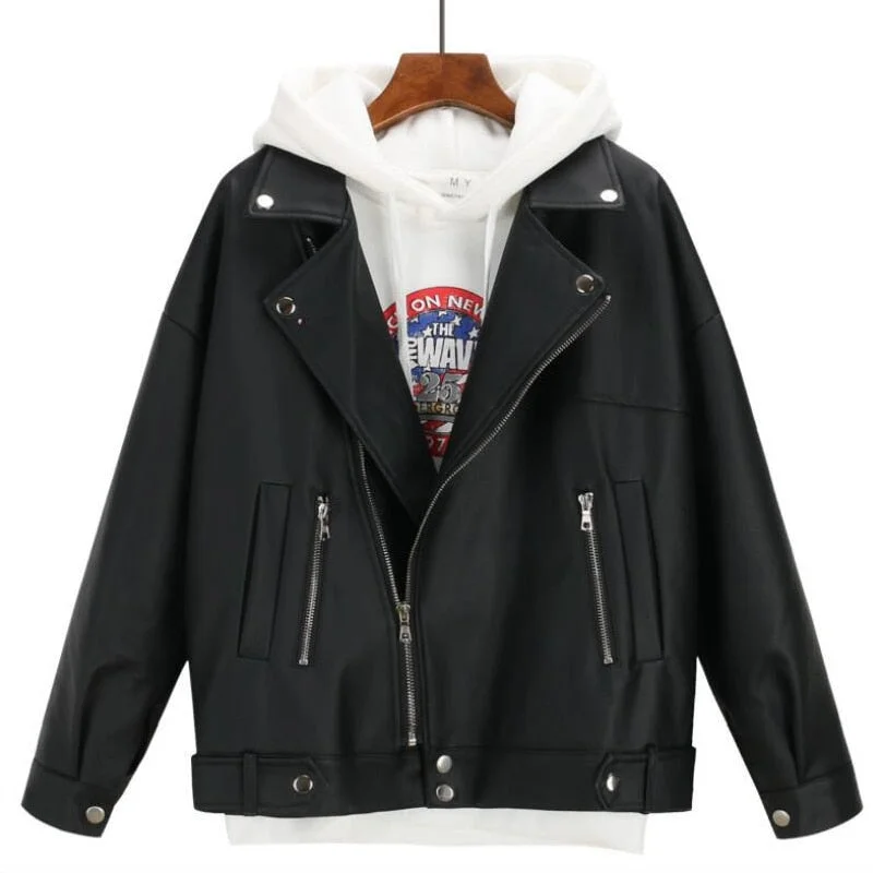 Limited Stock New Arrival Women Autumn Winter Leather Jacket Oversized Korean Style Female Faux Coat Outwear Black