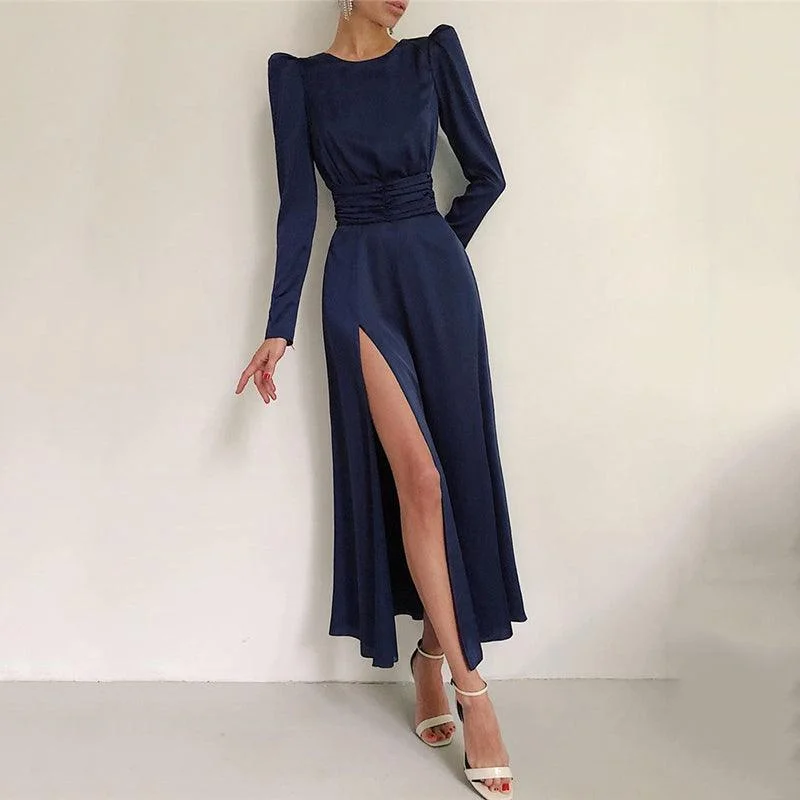 Price Cut flowy maxi dressKittenAlarm - Callia Belted Thigh Slit Maxi Dress