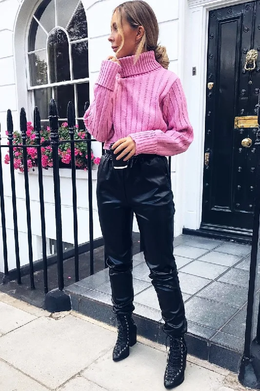 Year-End Sale soft fleece pulloverPink Wide Rib Roll Neck Jumper - Joyanna