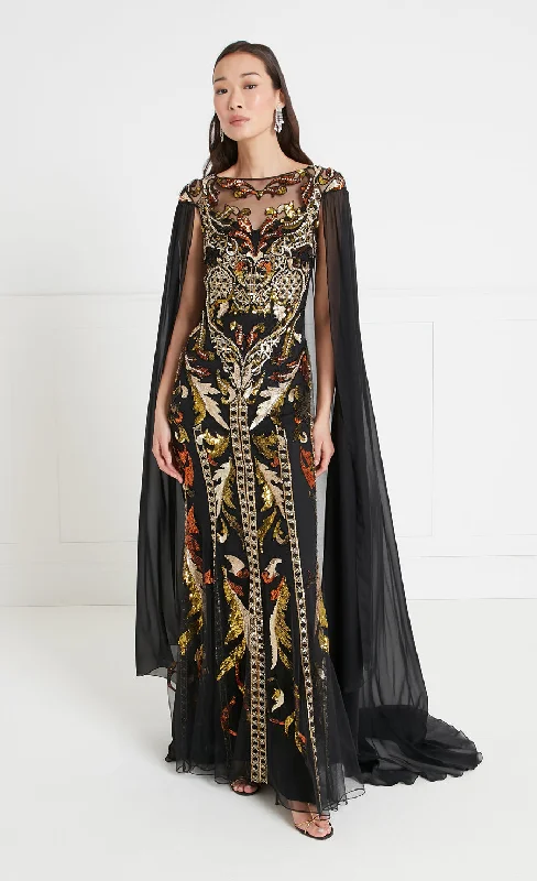 Weekend Flash Sale Novella Embellished Cape Gown - Black