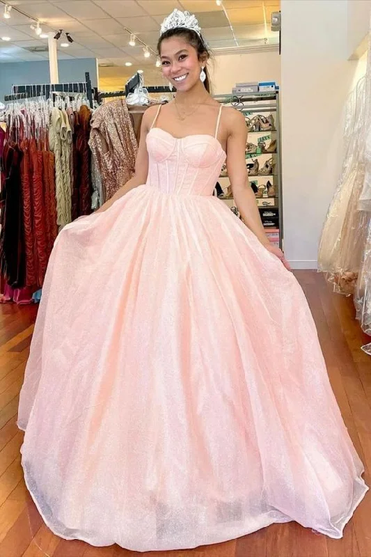 office dressPrincess Pink Spaghetti Straps Winter Formal Dress,A-line Pink Prom Dress Y914