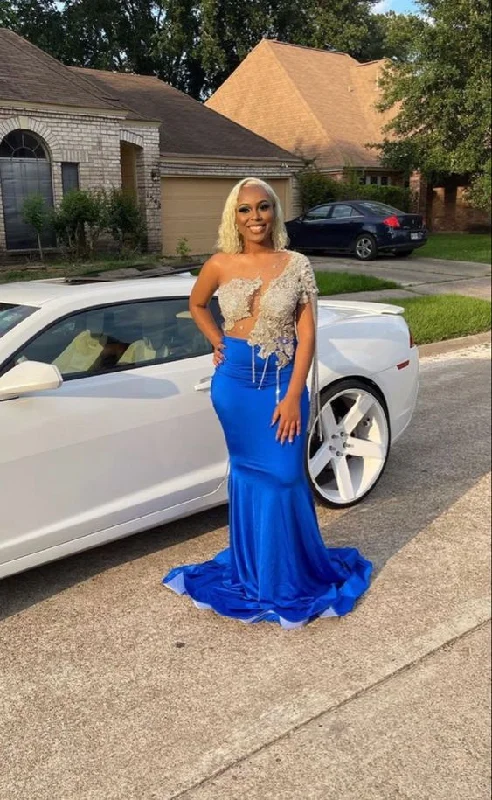 casual slip dressClassy Royal Blue Mermaid Long Prom Dress,Black Girls Prom Gown Y974