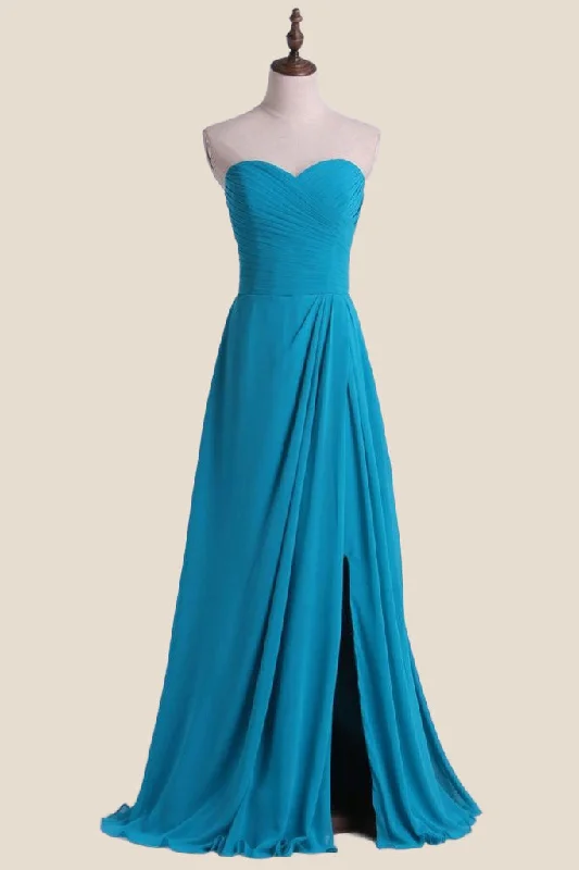 denim dressStrapless Blue Chiffon A-line Long Bridesmaid Dress