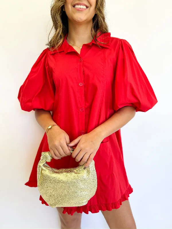 Weekend Deal oversized dressRed Ruffle Pocket Dress