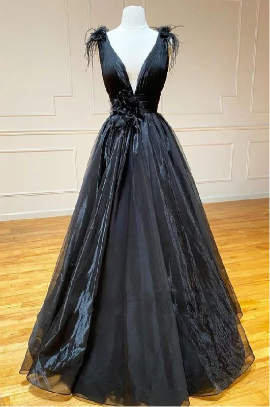 evening dressDeep V Neck Long Prom Dress Balck Charming Prom Dress Y16