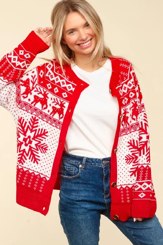 Take Advantage PLUS BUTTON DOWN SNOWFLAKE NORDIC SWEATER CARDIGAN
