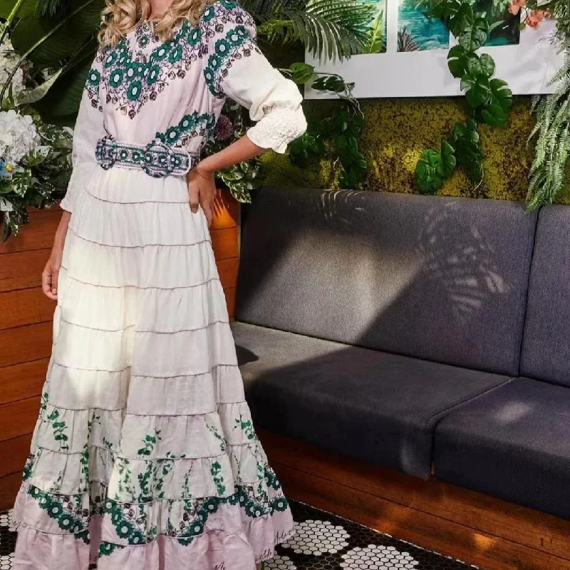 Don't Miss modern dressKittenAlarm - Roseanne 3/4 Sleeve Layered Hem Floral Print Maxi Dress