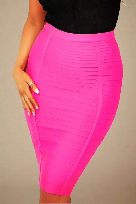 trendy bodycon dressPencil High Waist Bandage Knee Length Knitted Skirt - Hot Pink