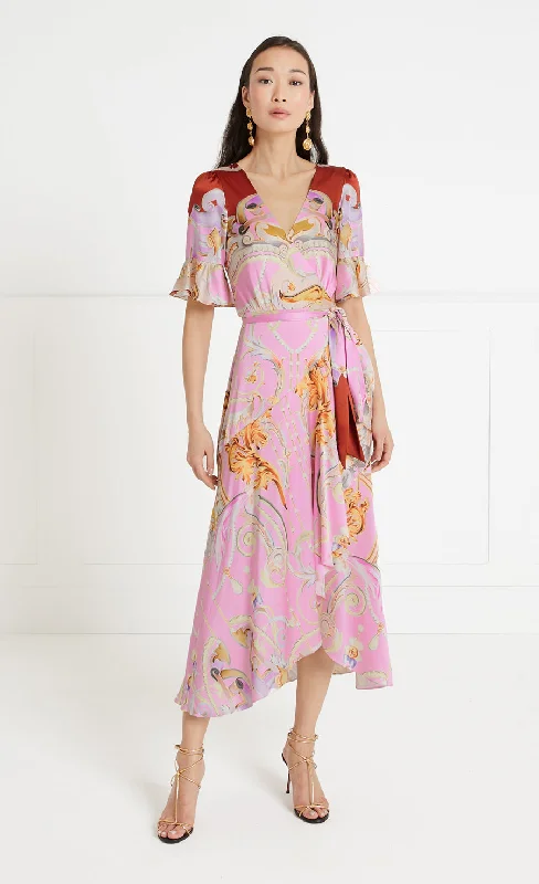 Best Bargains Carline Print Wrap Dress - Rose Pink