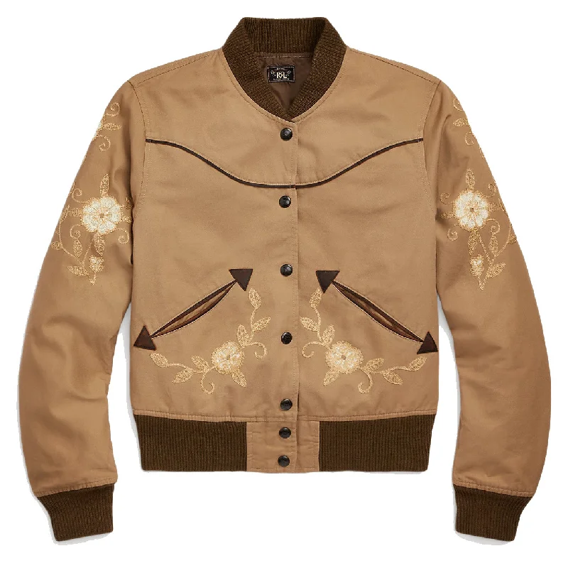 Price Rollback RRL by Ralph Lauren Womens Embroidered Sateen Western Jacket Khaki Tan