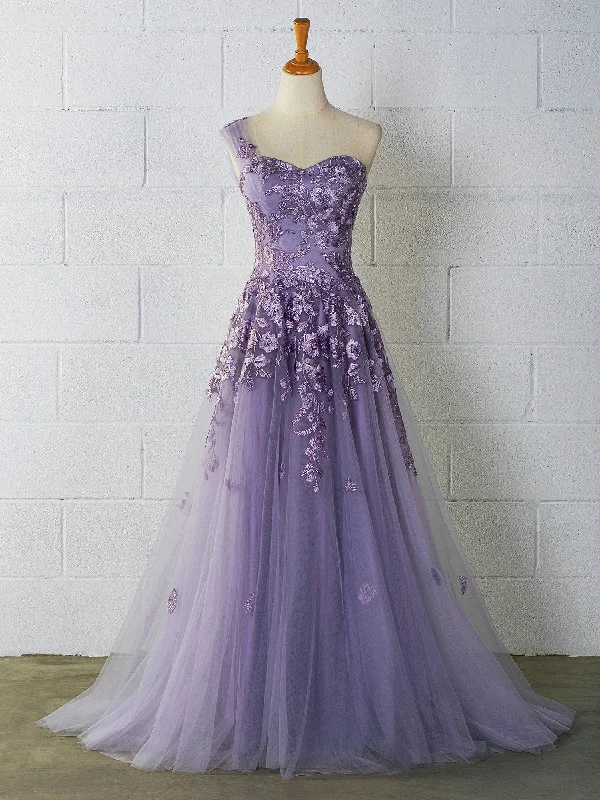 elegant shift dressSweetheart Tulle One Shoulder Floor Length Prom Dress Y895