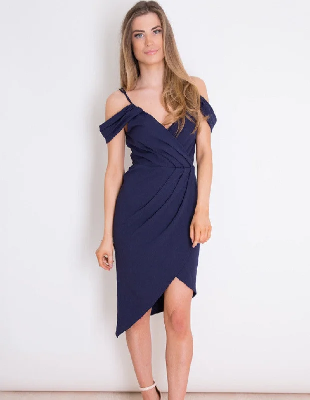 Daily Specials ashionable dressJilly Navy Wrap Cold Shoulder Dress