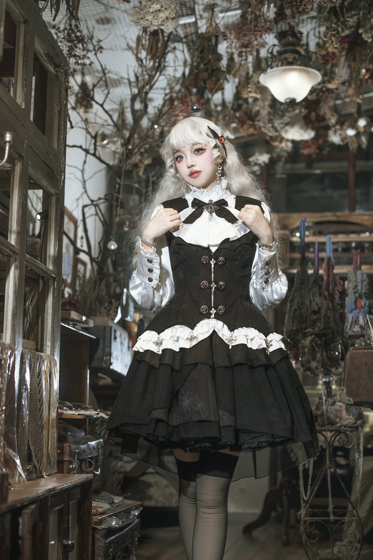 chic dressLetters from Unknown Star~Bloodline Duke~Gothic Lolita SK Suit Spider Web Vest and Blouse