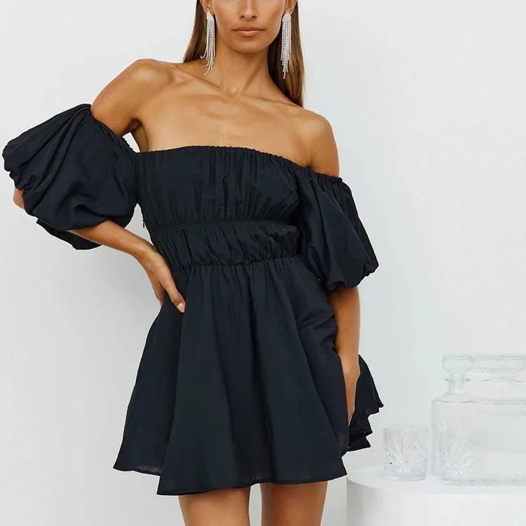 Instant Discount evening dressTess Off The Shoulder Puff Sleeve Dress - Black