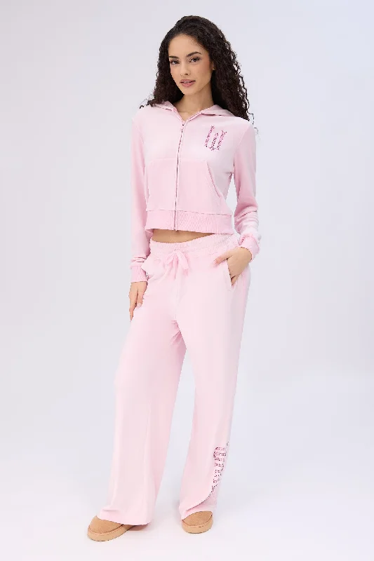 Bargain Bin fashion casual hoodieWicked Rhinestones Velour Zip-Up Hoodie And Sweatpants 2-Piece Set Bargain Bin fashion casual hoodieWicked Rhinestones Velour Zip-Up Hoodie And Sweatpants 2-Piece Set