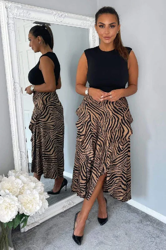 Deal Explosion evening dressWillow Black and Camel Animal Print 2 in 1 Midi Dress