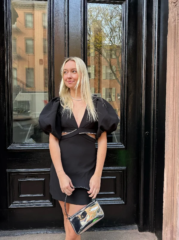 Exclusive Deal statement dressBlack Puff Sleeve Cut Out Mini Dress by Moon River