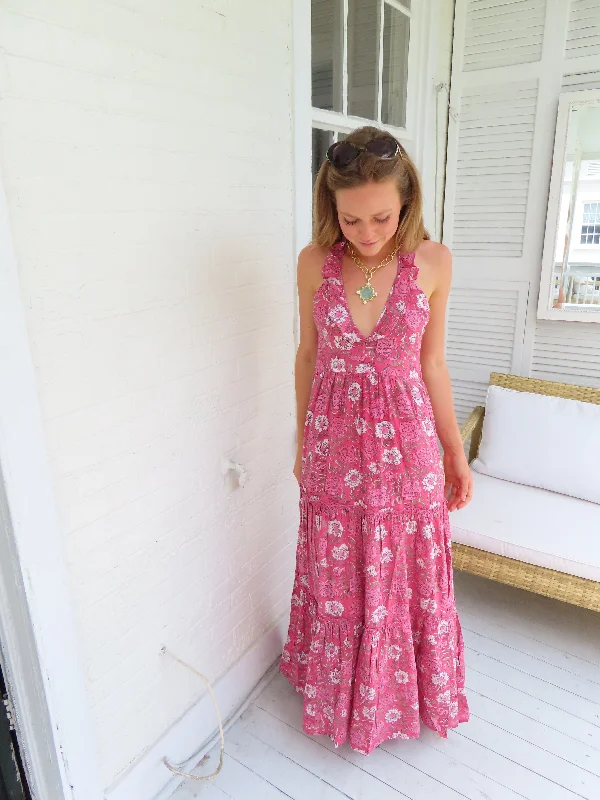 Year-End Sale Lindsay Maxi Dress Dark Pink Floral