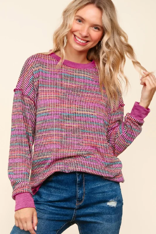 Deal Alert MULTICOLOR PRINT SOFT TEXTURED WAFFLE SWEATER