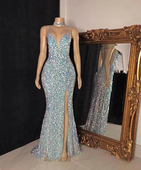 floral dressSexy Sequins Sleeveless Mermaid Prom Dresses Y574