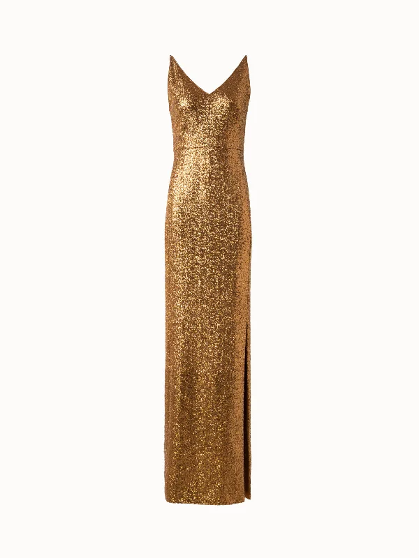 Mega Sale wrap-around dressLong Sequined Evening Gown with V-Neck