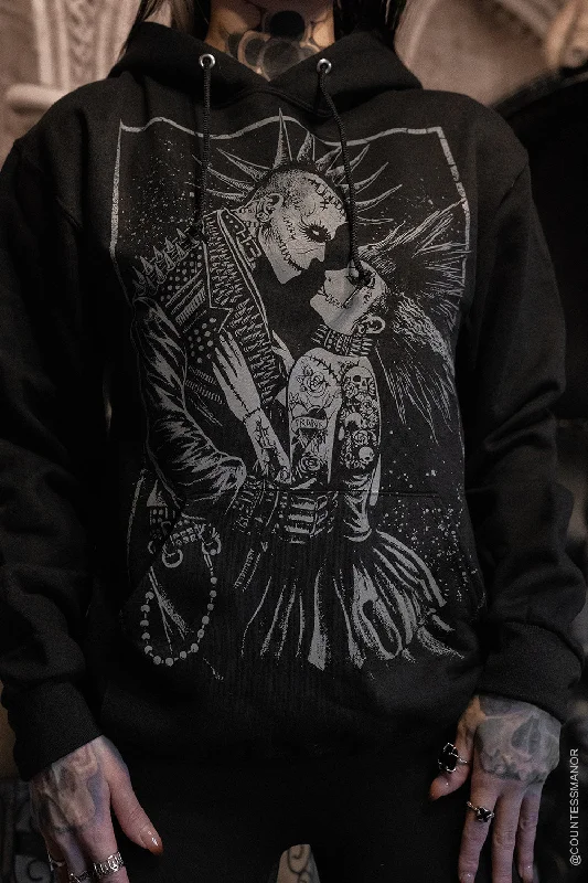 Steals and Deals Monster Love: Frankenstein & Bride Hoodie [Graveyard Gray]