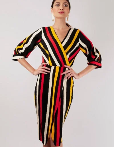 Final Markdown wrap-around dressMarie Black Multi Stripe Wrap Style Dress