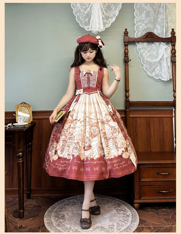 casual dressAlice Girl~Fox Band~Printed Sweet Lolita JSK Dress Square Neckline Daily Dress