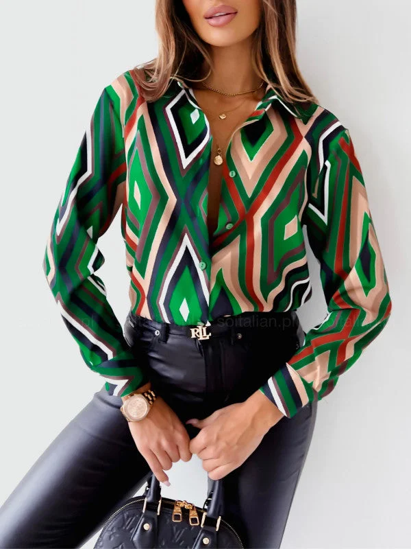 Online Only party dressIsla Green Multi Geo Print Button Shirt