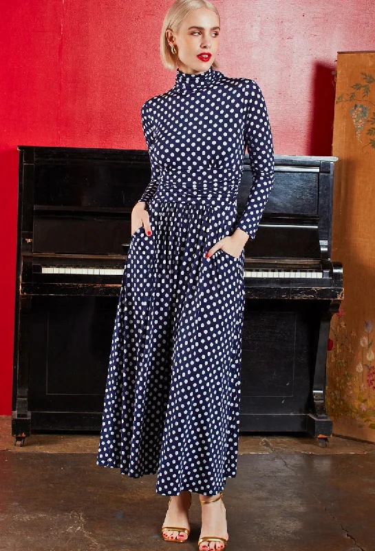 Super Savings floral wrap dressLauren Maxi Dress - Navy Polka Dot