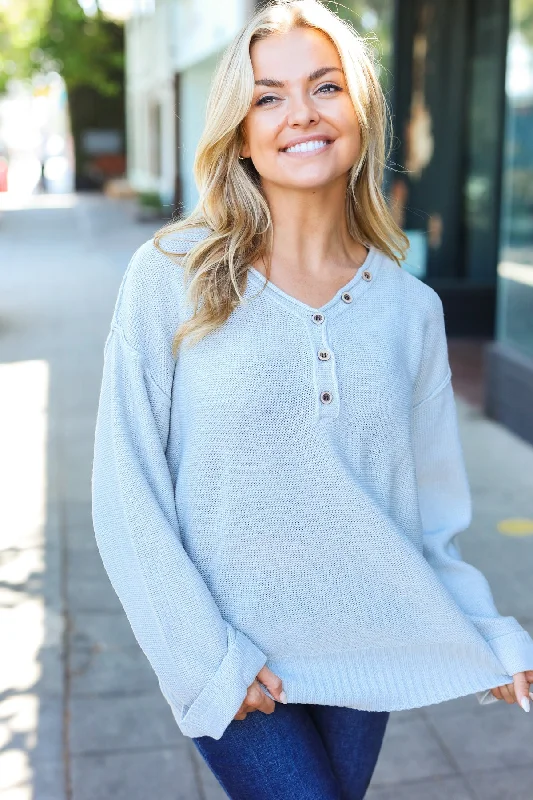 Great Bargains Grey Knit Button Henley Sweater