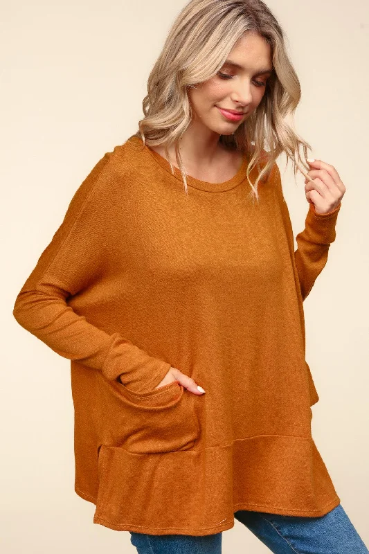 high-fashion coatRUST DOLMAN LONG SLEEVE OVERSIZED SWEATER KNIT TOP