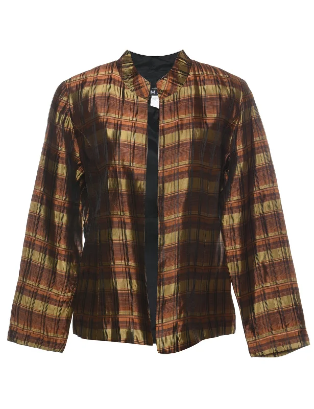 utility coatMSK Checked Brown & Green Metallic Evening Jacket - L