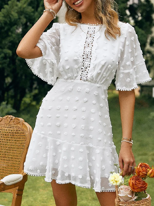 Bonus Savings casual summer dressJacquard Polka Dot Lace Fringed Dress