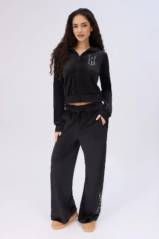 Deep Discounts warm hoodieWicked Rhinestones Velour Zip-Up Hoodie And Sweatpants 2-Piece Set
