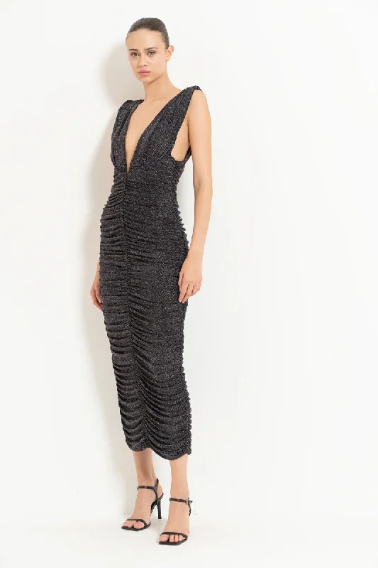 Hot Deal SHIM BLACK/SILVER MIDI DRESS