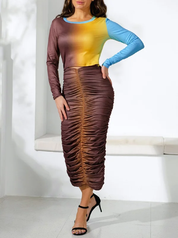 Referral Discount wrap dressKittenAlarm - Knit Gradient Ruched Cut Out Waist Bodycon Dress