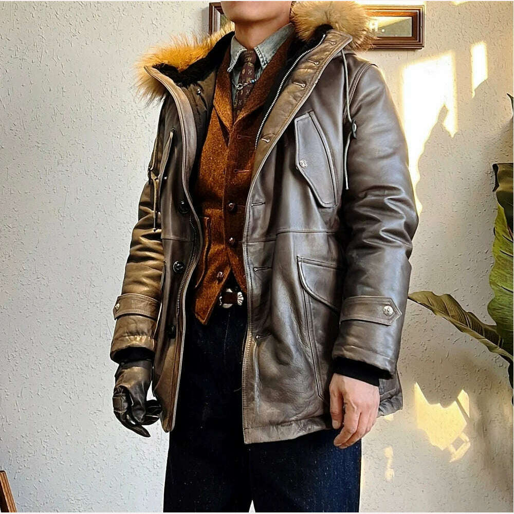 comfortable coatCD2375 Red Tornado Big Size Super Warm Mens Genuine Cow Leather 90% Duck Feather Jacket Long N3B Coat