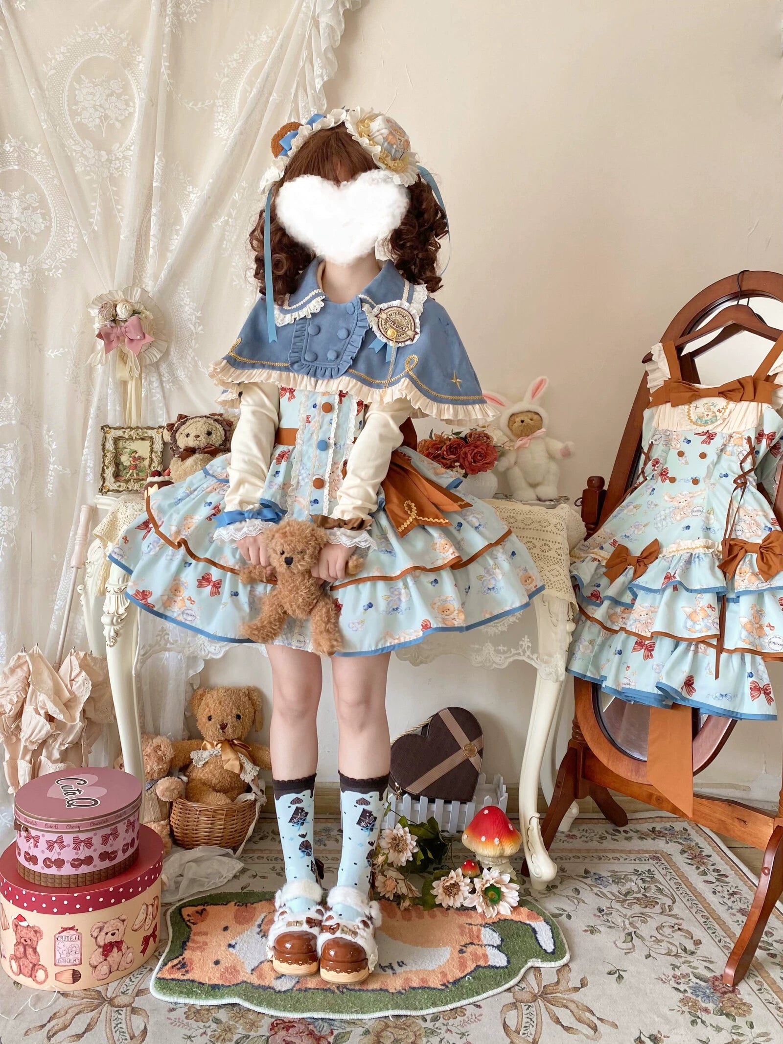 comfy dressCheese Mee Mee~Seaside Tea Party~Sweet Lolita Dress Cute Print JSK and Cape