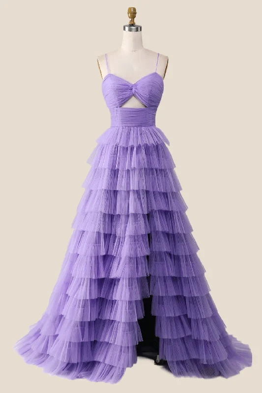 summer floral dressKnotted Purple Tulle Tiered Long Party Dress