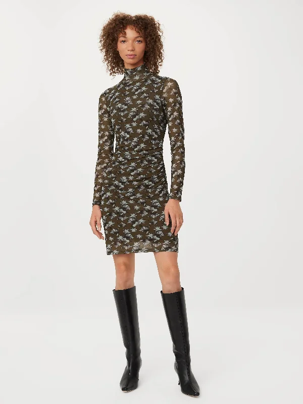 Limited Availability printed dressThe Mock Neck Mini Dress in Dark Olive