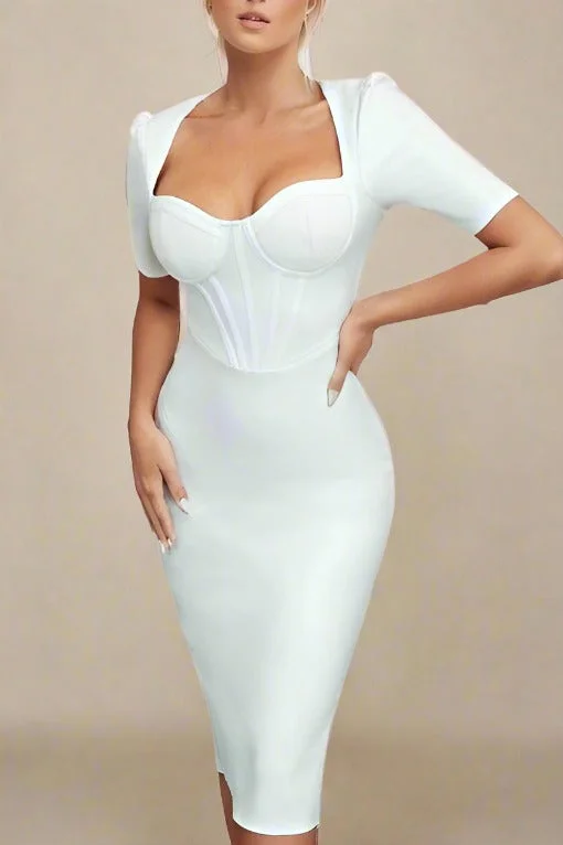 structured dressLola Short Sleeve Bodycon Midi Dress - Pearl White