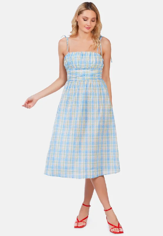 Stock Clearance casual summer dressCheckered Midi Dress Slip Dress