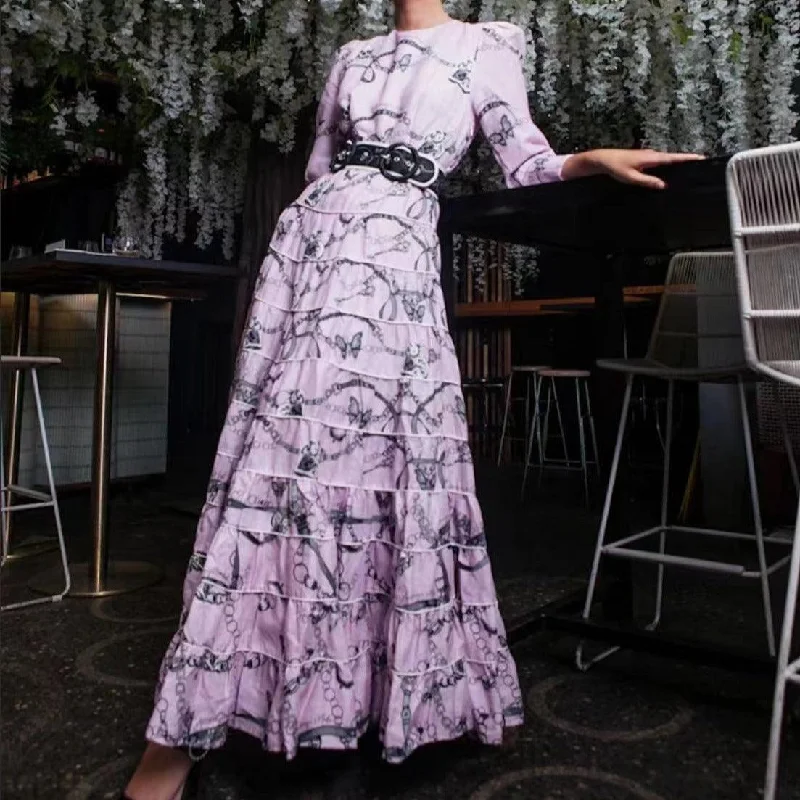 Deal Zone evening dressKittenAlarm - Maria 3/4 Sleeve Round Neck Chains Print Maxi Dress Deal Zone evening dressKittenAlarm - Maria 3/4 Sleeve Round Neck Chains Print Maxi Dress