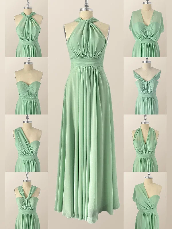 off-shoulder dressMint Green Chiffon Convertible Bridesmaid Dress