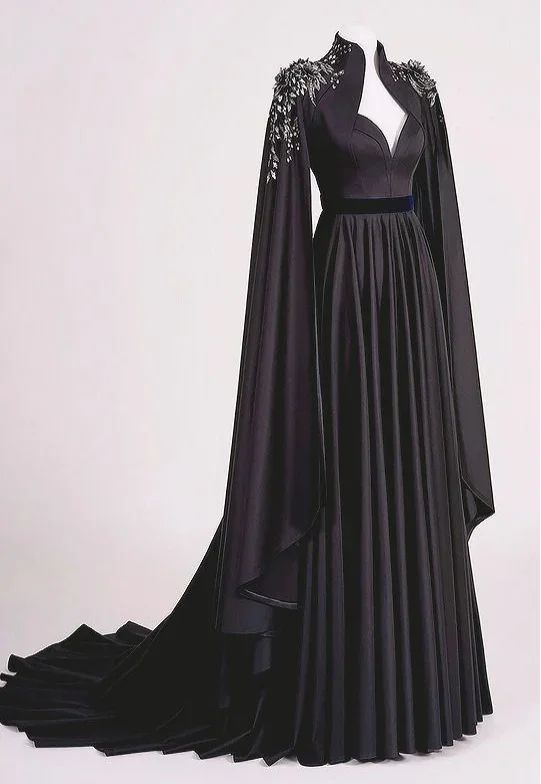 flowy maxi dressBlack Satin Long Prom Dress Gothic Style Y109