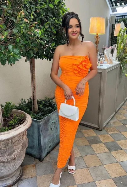 Huge Discounts trendy wrap dressOrange Strapless Pleated Elegant Sheath Party Dress, DP2264 Huge Discounts trendy wrap dressOrange Strapless Pleated Elegant Sheath Party Dress, DP2264