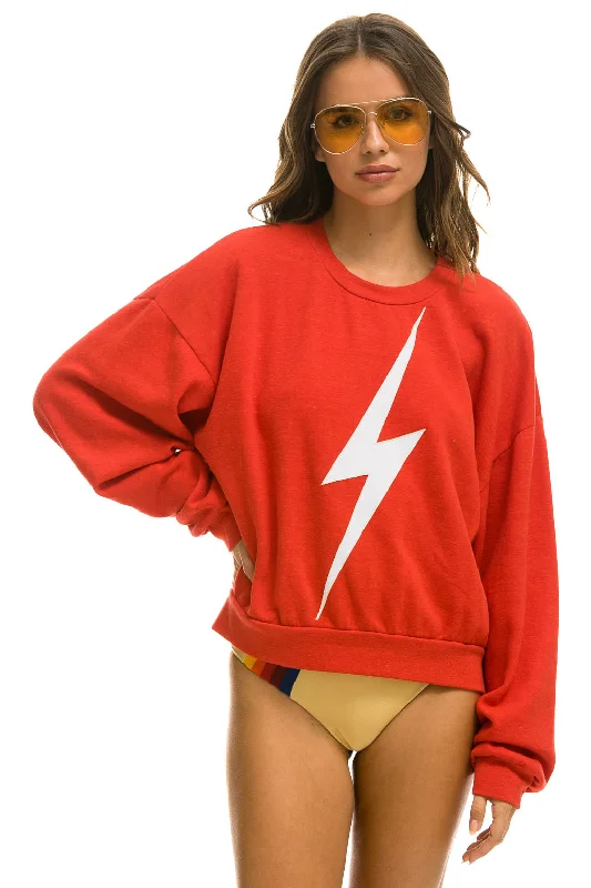 vibrant athletic hoodieBOLT STITCH RELAXED CREW SWEATSHIRT - RED // WHITE